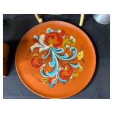 Decorative Dollhouse Miniature Furniture Set with Folk Art Plate and Faux Floral Arrangement