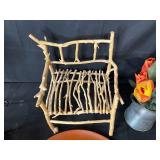 Decorative Dollhouse Miniature Furniture Set with Folk Art Plate and Faux Floral Arrangement