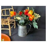 Decorative Dollhouse Miniature Furniture Set with Folk Art Plate and Faux Floral Arrangement