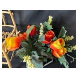 Decorative Dollhouse Miniature Furniture Set with Folk Art Plate and Faux Floral Arrangement