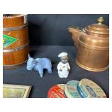 Vintage Kitchen and Utensil Lot with Ice Cream Maker, Copper Teapot, and Collectibles