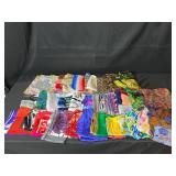 Collection of Assorted Colorful Vintage Scarves and Handkerchiefs