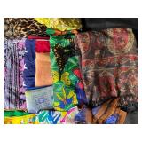 Collection of Assorted Colorful Vintage Scarves and Handkerchiefs
