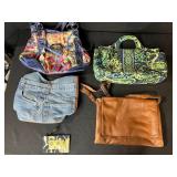 Collection of Handbags and Purses Including Leather, Denim, and Patterned Styles