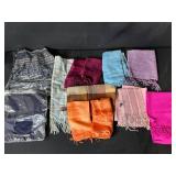 Set of Assorted Scarves and Shawls in Various Colors and Patterns