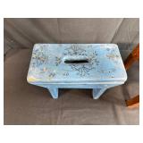 Set of 3 Hand-Painted Scandinavian Folk Style Wooden Stools and Box