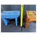 Set of 3 Hand-Painted Scandinavian Folk Style Wooden Stools and Box