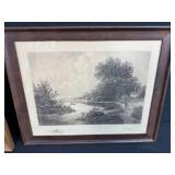 Framed Landscape Artwork Lot: Lillemark Signed Oil Painting & 2 B.Thomas Etchings