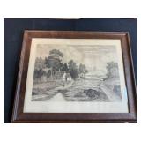 Framed Landscape Artwork Lot: Lillemark Signed Oil Painting & 2 B.Thomas Etchings