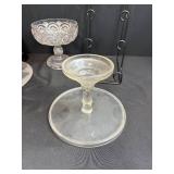 Collection of Decorative Stands, Glass Compotes, Red Top Hat and Crock Pot