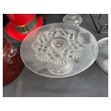 Collection of Decorative Stands, Glass Compotes, Red Top Hat and Crock Pot