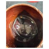 Collection of Decorative Stands, Glass Compotes, Red Top Hat and Crock Pot