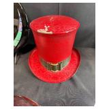 Collection of Decorative Stands, Glass Compotes, Red Top Hat and Crock Pot