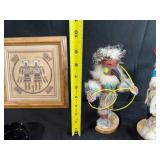 Native American Art and Vintage Collectibles Lot: Sand Art, Kachina Dolls, Ashtray, Old View-Master Reels, Stereoscope