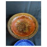 Collection of Orrefors Sweden Crystal, Carnival Glass Bowl, and Blue Commemorative Plates