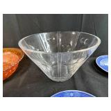 Collection of Orrefors Sweden Crystal, Carnival Glass Bowl, and Blue Commemorative Plates