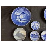 Collection of Orrefors Sweden Crystal, Carnival Glass Bowl, and Blue Commemorative Plates