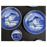 Collection of Orrefors Sweden Crystal, Carnival Glass Bowl, and Blue Commemorative Plates