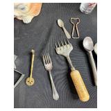 Vintage Pottery and Glassware Collection with Utensils and Decor