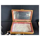 Vintage Jewelry Lot with Shell Purse, Gloves and Decorative Box