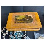 Vintage Jewelry Lot with Shell Purse, Gloves and Decorative Box