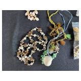 Vintage Jewelry Lot with Shell Purse, Gloves and Decorative Box