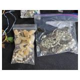 Vintage Jewelry Lot with Shell Purse, Gloves and Decorative Box