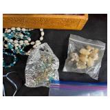 Vintage Jewelry Lot with Shell Purse, Gloves and Decorative Box