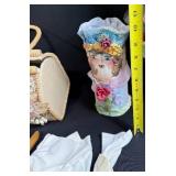 Vintage Jewelry Lot with Shell Purse, Gloves and Decorative Box