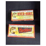 Vintage Fishing Tackle Box with Assorted Wooden Lures and Accessories