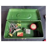 Vintage Fishing Tackle Box with Assorted Wooden Lures and Accessories