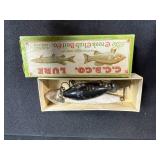 Vintage Fishing Tackle Box with Assorted Wooden Lures and Accessories