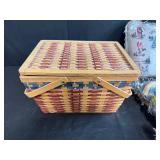 Vintage Woven Picnic Basket with 2 Souvenir Travel Throw Pillows
