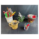 Vintage Utensil and Kitchen Tool Collection in Stoneware, Glass, and Tin Holders