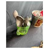 Vintage Utensil and Kitchen Tool Collection in Stoneware, Glass, and Tin Holders