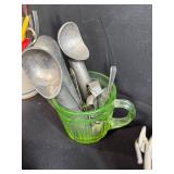 Vintage Utensil and Kitchen Tool Collection in Stoneware, Glass, and Tin Holders
