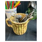 Vintage Utensil and Kitchen Tool Collection in Stoneware, Glass, and Tin Holders