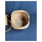Collection of 4 Woven Baskets with Straps and Painted Lid Detail