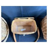 Collection of 4 Woven Baskets with Straps and Painted Lid Detail