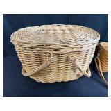 Collection of 4 Woven Baskets with Straps and Painted Lid Detail