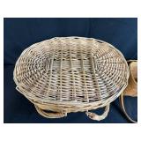 Collection of 4 Woven Baskets with Straps and Painted Lid Detail