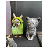 Eclectic Vintage and Collectible Decor Lot Including Cat Figurines, Game, and Artwork