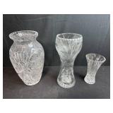 Set of 3 Cut Glass Vases with Floral and Geometric Patterns