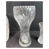 Set of 3 Cut Glass Vases with Floral and Geometric Patterns