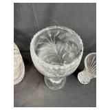 Set of 3 Cut Glass Vases with Floral and Geometric Patterns