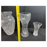 Set of 3 Cut Glass Vases with Floral and Geometric Patterns