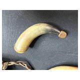 Collection of Antique Powder Horns and Brass Powder Flask