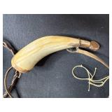 Collection of Antique Powder Horns and Brass Powder Flask