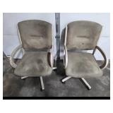 Pair of Upholstered Rolling Office Chairs with Light Wood Frame