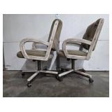 Pair of Upholstered Rolling Office Chairs with Light Wood Frame